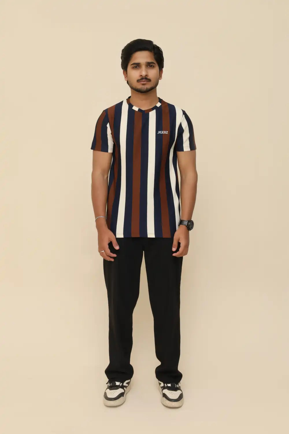 Ocean Navy Stripe Popcorn Knit Stretch Crew Neck T-Shirt