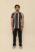Ocean Navy Stripe Popcorn Knit Stretch Crew Neck T-Shirt