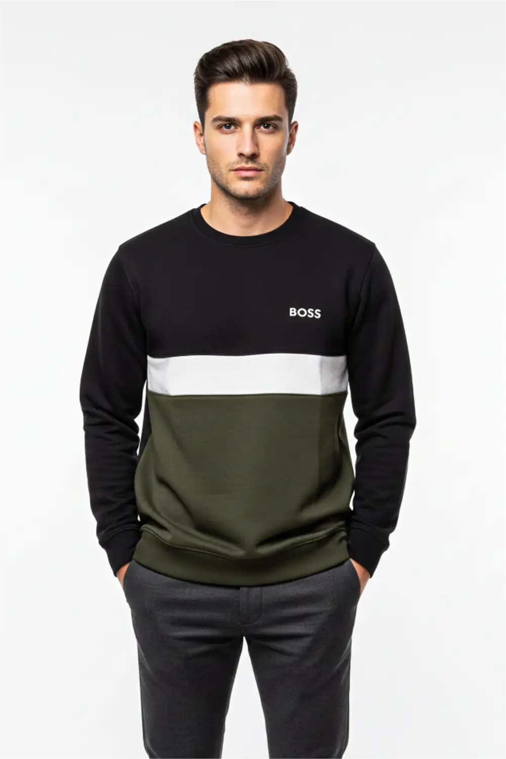 Men's Stylish Winter Sweatshirt - Black & Olive
