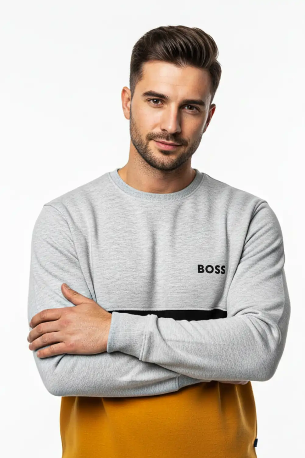 Men's Stylish Winter Sweatshirt - Light Grey & Orange
