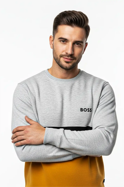 Men's Stylish Winter Sweatshirt - Light Grey & Orange