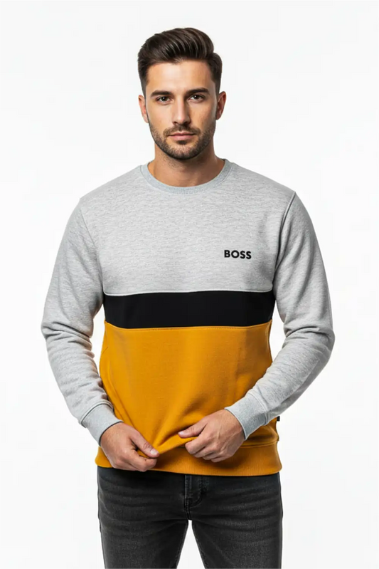 Men's Stylish Winter Sweatshirt - Light Grey & Orange