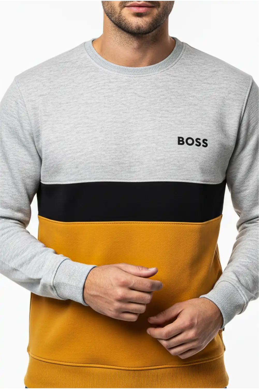 Men's Stylish Winter Sweatshirt - Light Grey & Orange