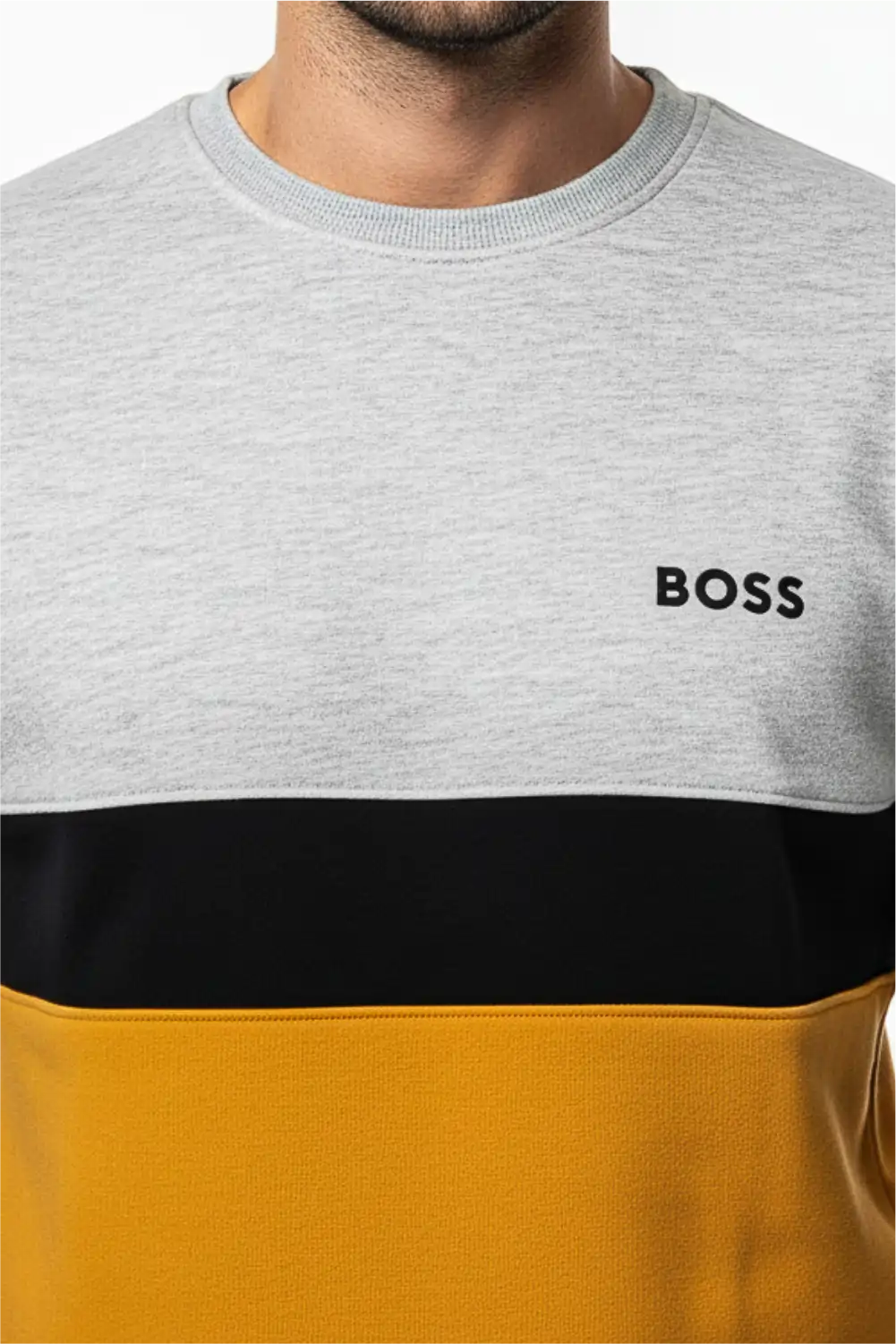 Men's Stylish Winter Sweatshirt - Light Grey & Orange