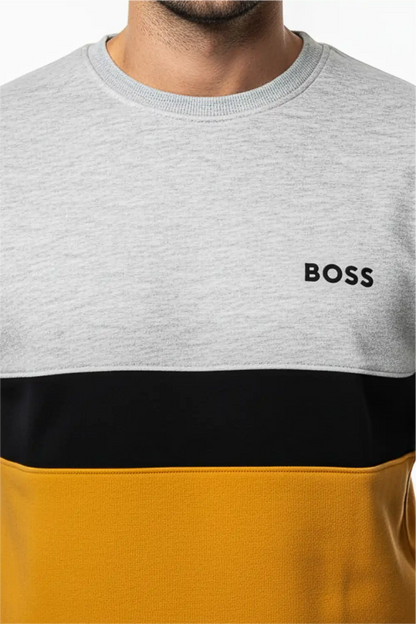 Men's Stylish Winter Sweatshirt - Light Grey & Orange