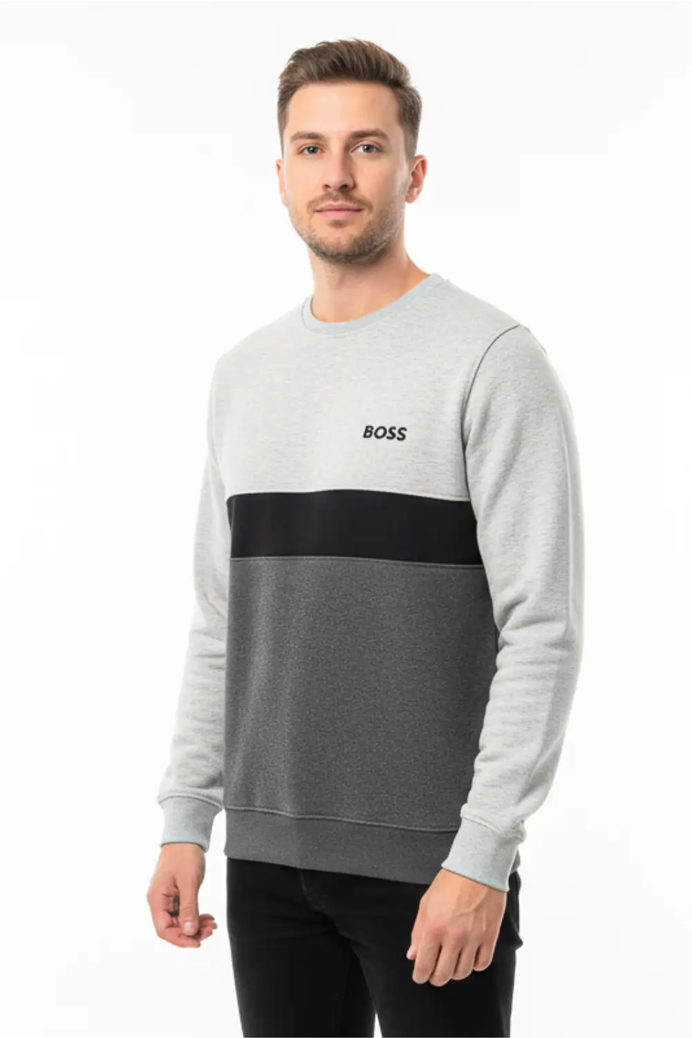 Men's Stylish Winter Sweatshirt - Light Grey & Charcoal