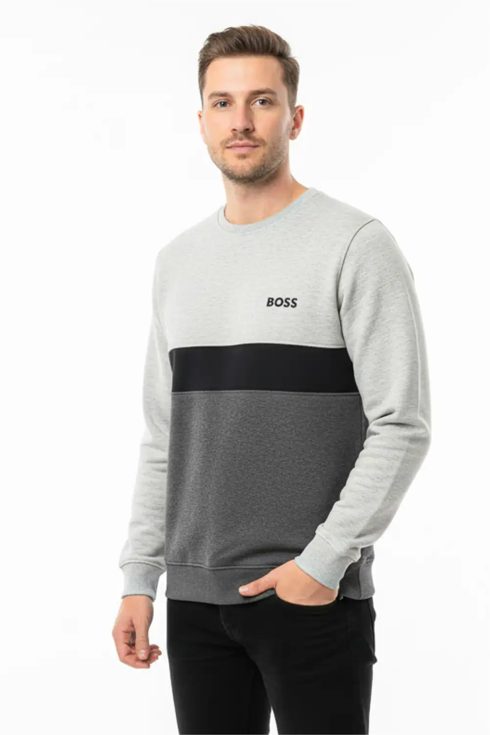 Men's Stylish Winter Sweatshirt - Light Grey & Charcoal