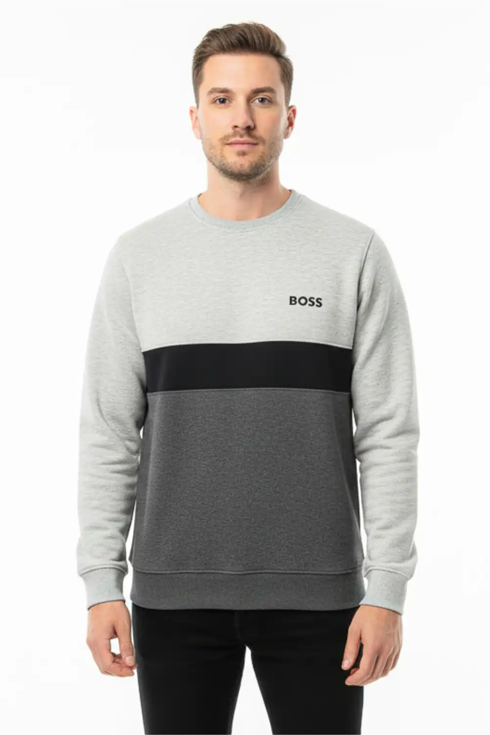 Men's Stylish Winter Sweatshirt - Light Grey & Charcoal
