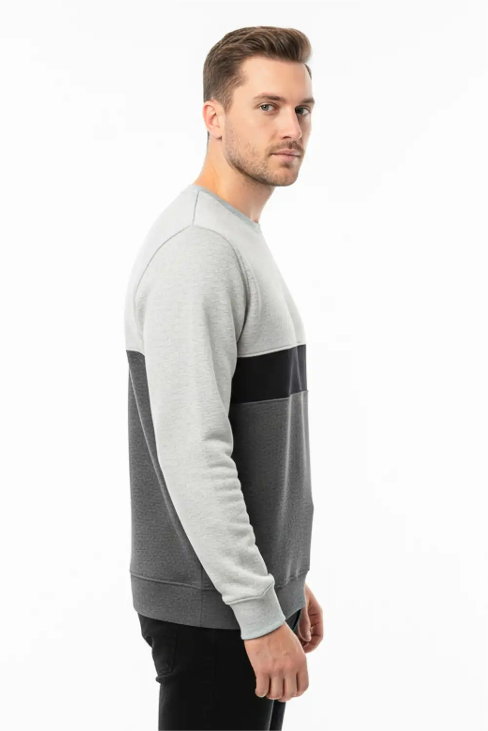 Men's Stylish Winter Sweatshirt - Light Grey & Charcoal