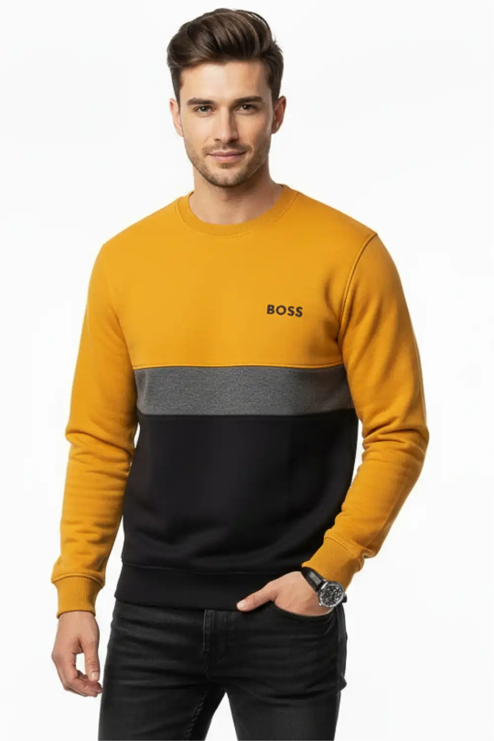 Men's Stylish Winter Sweatshirt - Orang & Black