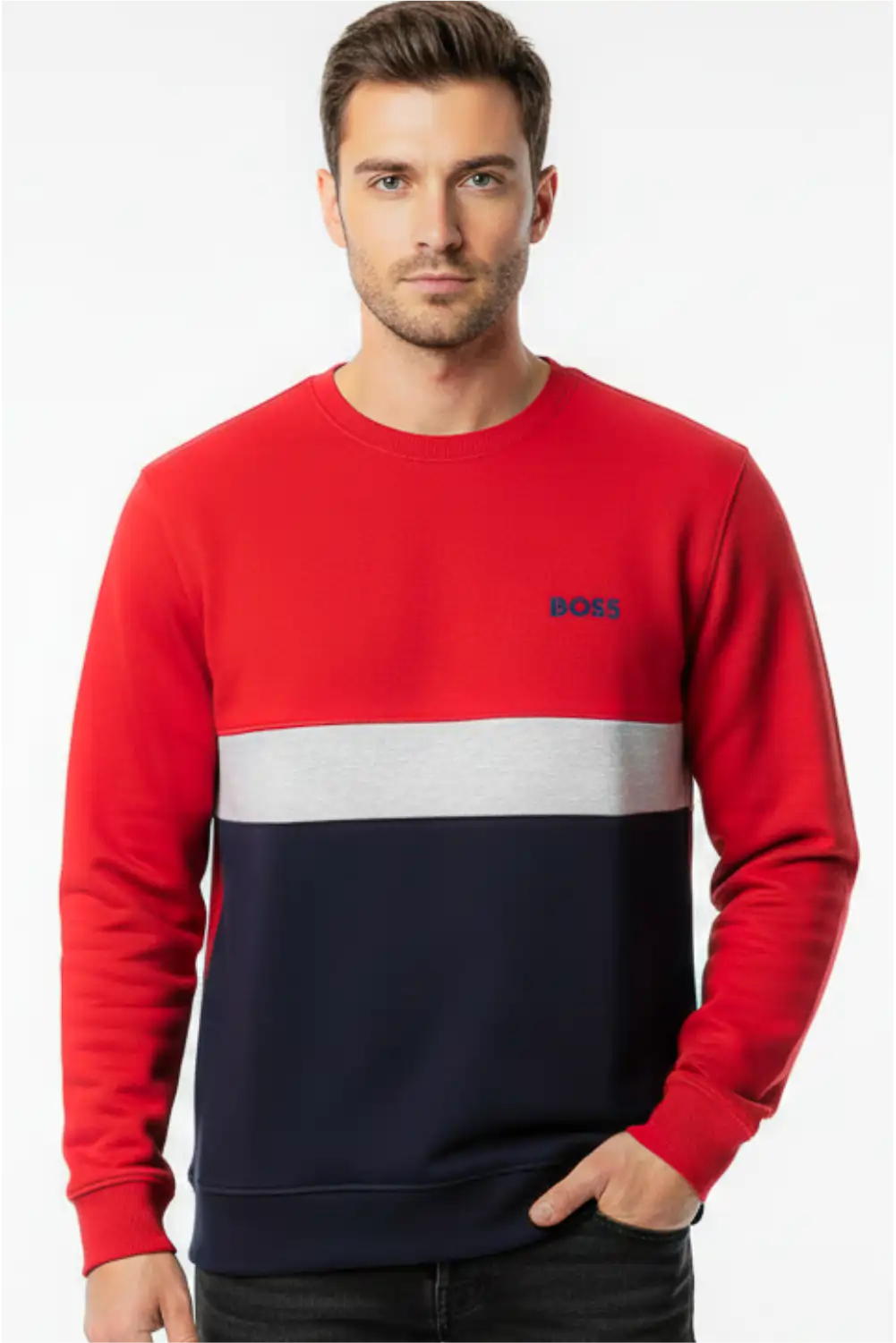 Men's Stylish Winter Sweatshirt - Red & Navy