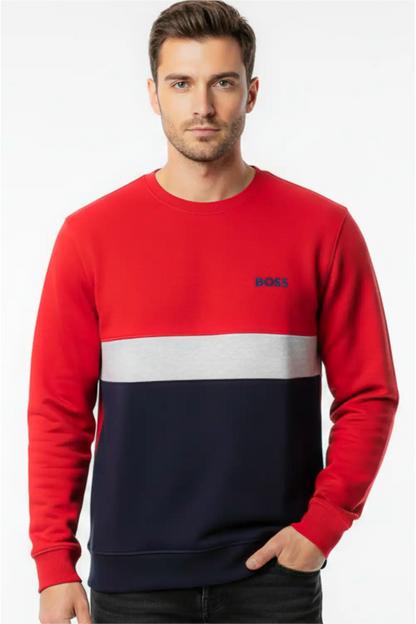 Men's Stylish Winter Sweatshirt - Red & Navy