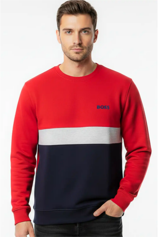 Men's Stylish Winter Sweatshirt - Red & Navy