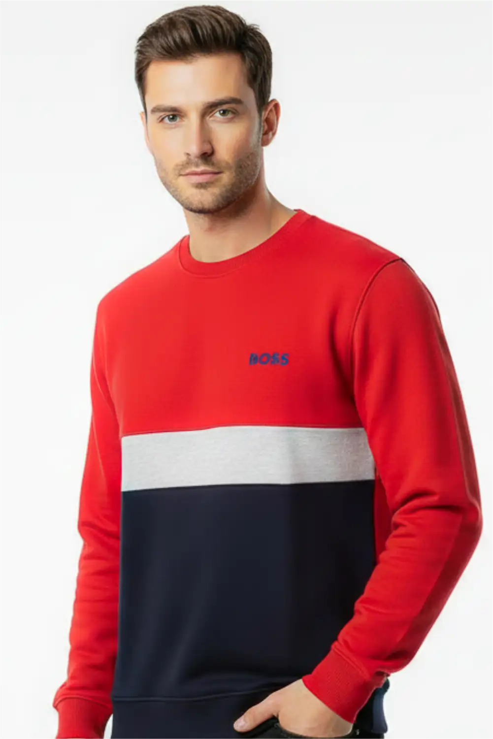 Men's Stylish Winter Sweatshirt - Red & Navy