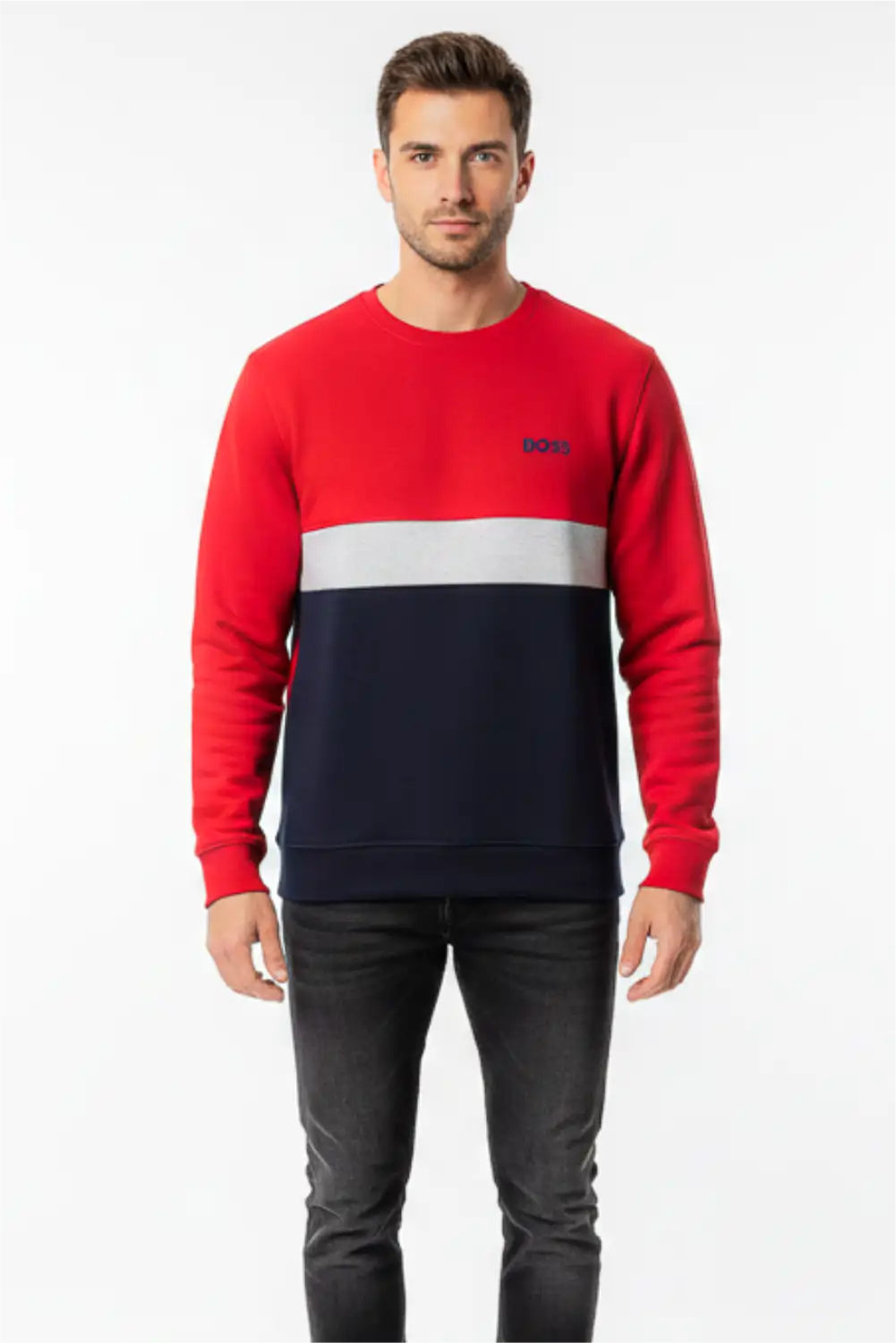 Men's Stylish Winter Sweatshirt - Red & Navy