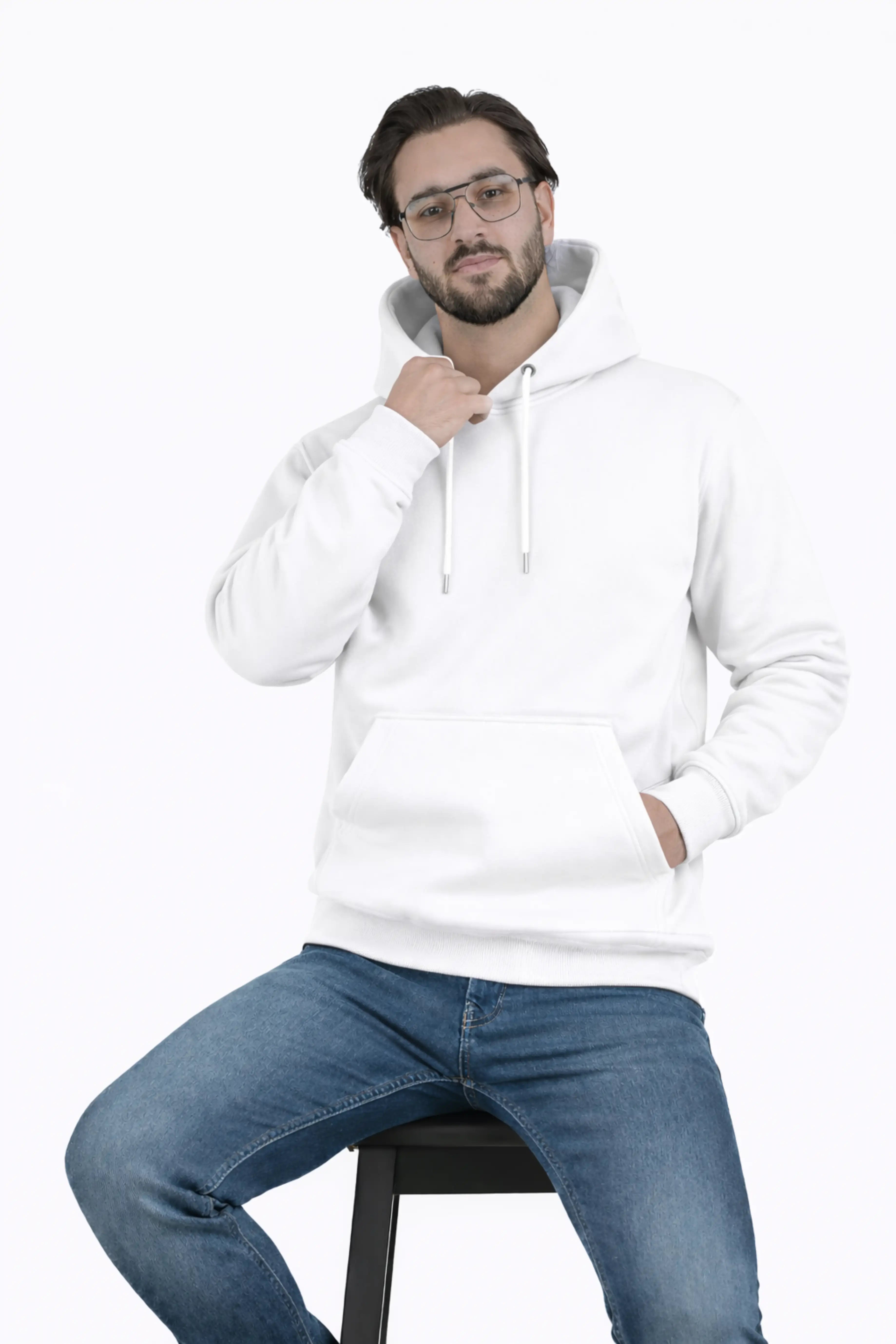 Jigerz Men’s Premium Cotton Pullover Hoodie – White
