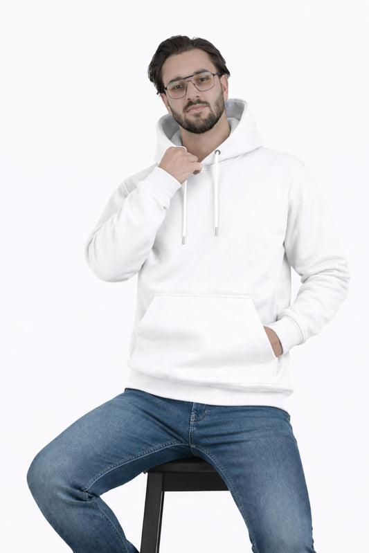 Jigerz Men’s Premium Cotton Pullover Hoodie – White