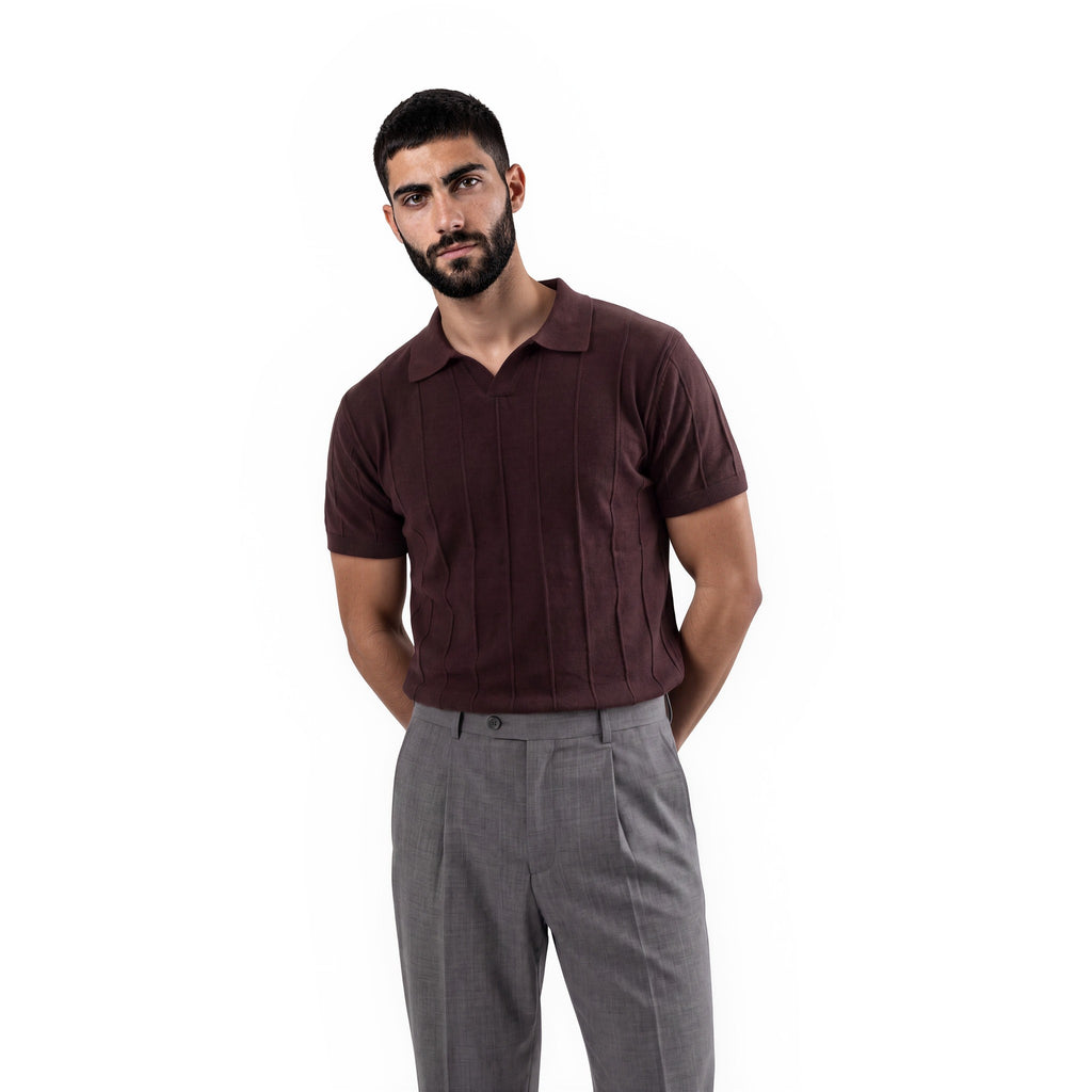 Men's Knitted Polo Shirt – Coffee Brown | Stretch Fit