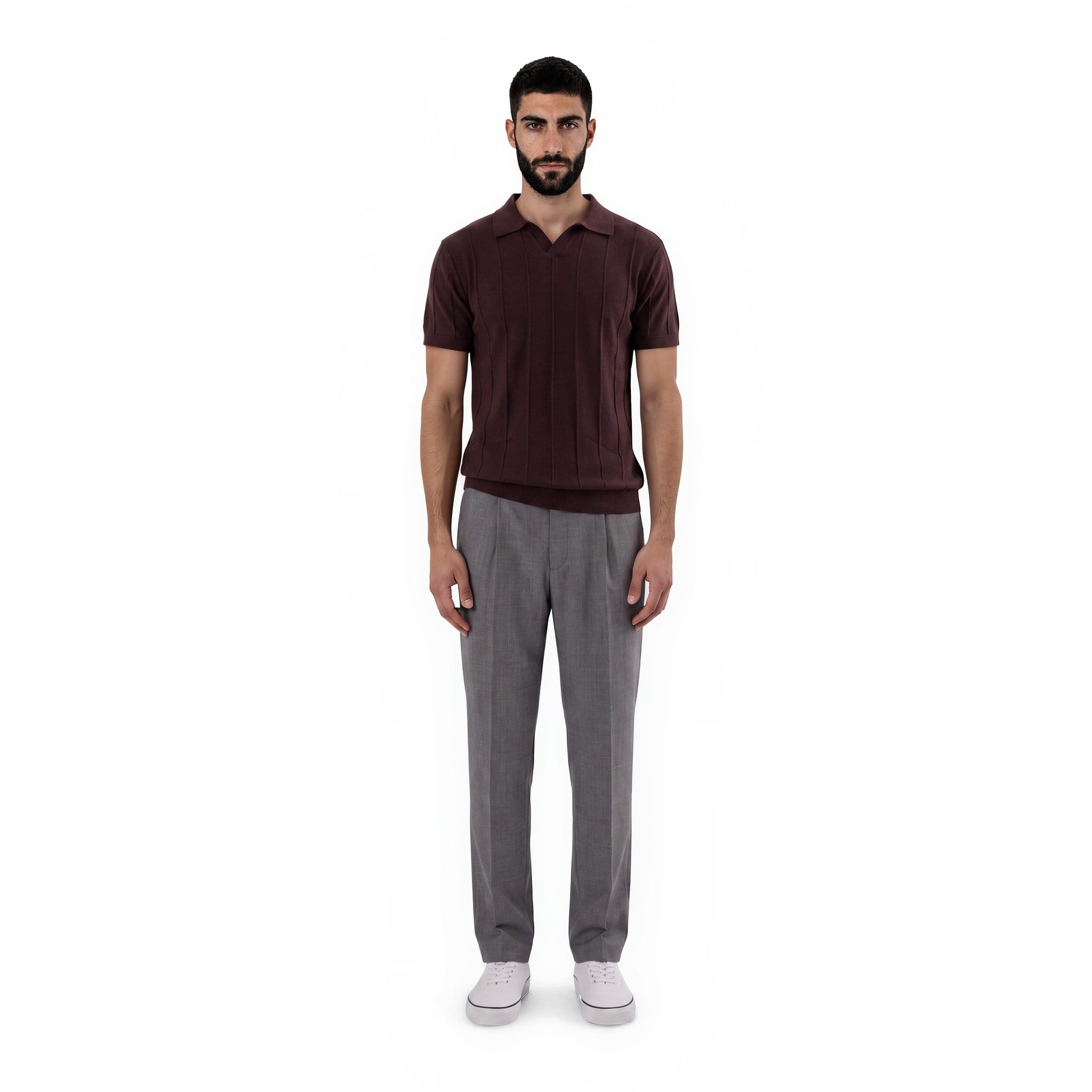 Men's Knitted Polo Shirt – Coffee Brown | Stretch Fit
