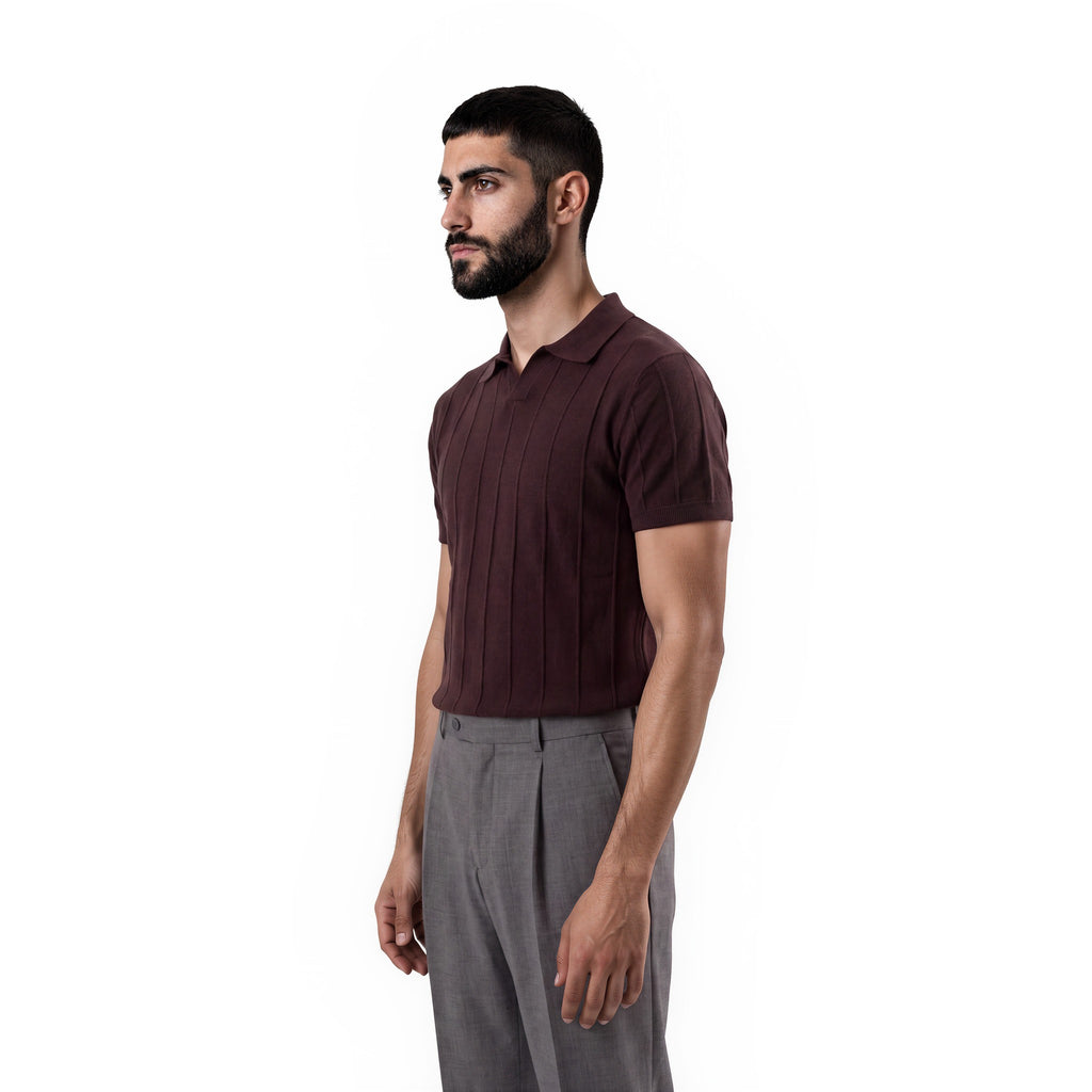 Men's Knitted Polo Shirt – Coffee Brown | Stretch Fit